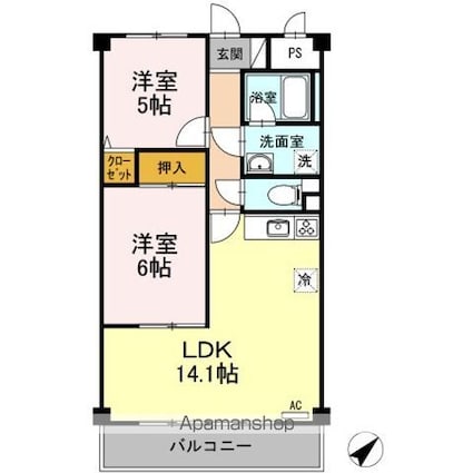 グリーンハイツ中島[2LDK/57m2]の間取図