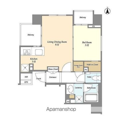 ミリアレジデンス中野坂上[1LDK/42.37m2]の間取図