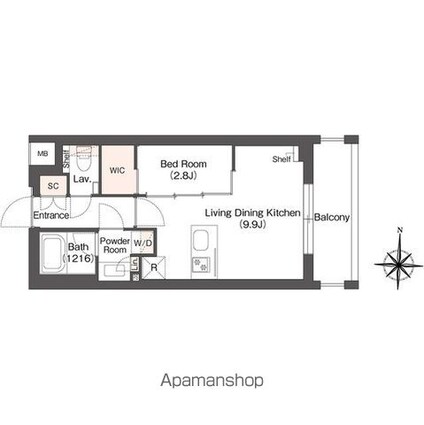 ミュプレ代々木上原[1LDK/33.05m2]の間取図