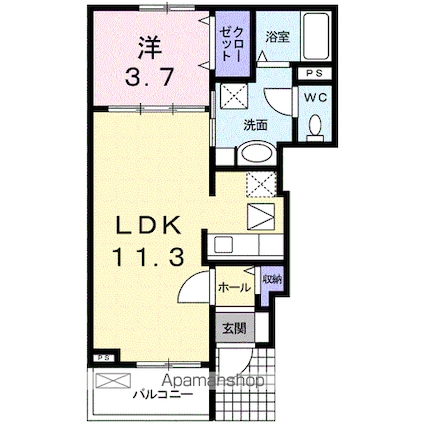 ノール・アンソレイエ・ＳＳ[1LDK/37.13m2]の間取図
