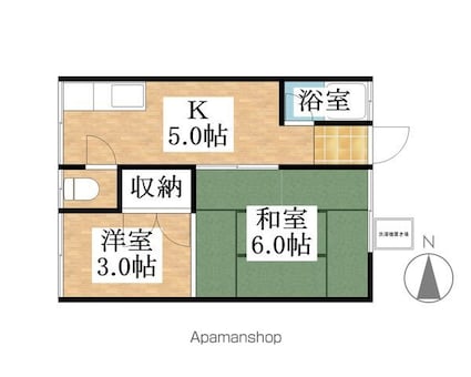 八幡ハイツ[2K/28.87m2]の間取図