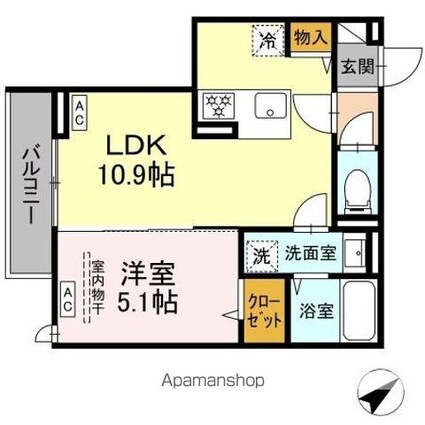 セレスティア弥生町[1LDK/37.38m2]の間取図