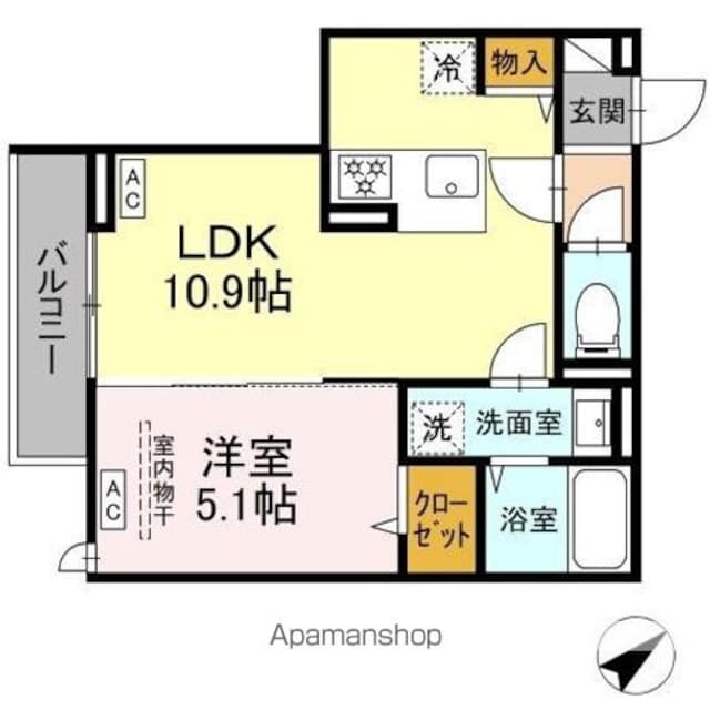 セレスティア弥生町[1LDK/37.38m2]の間取図