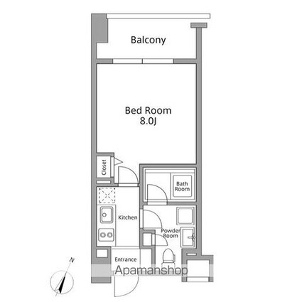 レジディア築地[1K/25.31m2]の間取図