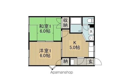 イツミハウスＥ棟[2K/43m2]の間取図