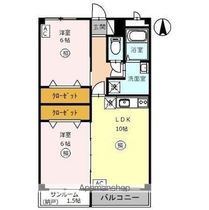 フローラＳＡＴＩ[2LDK/55.8m2]の間取図