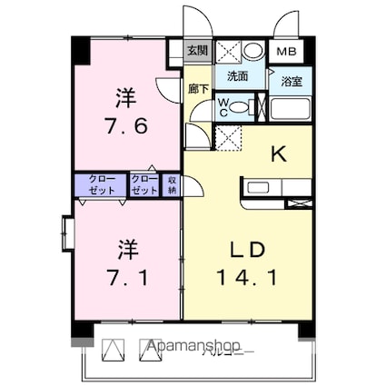 広島県福山市南今津町[2LDK/60.54m2]の間取図