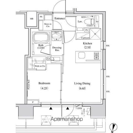 ザ・パークハビオ代々木[1LDK/33.26m2]の間取図
