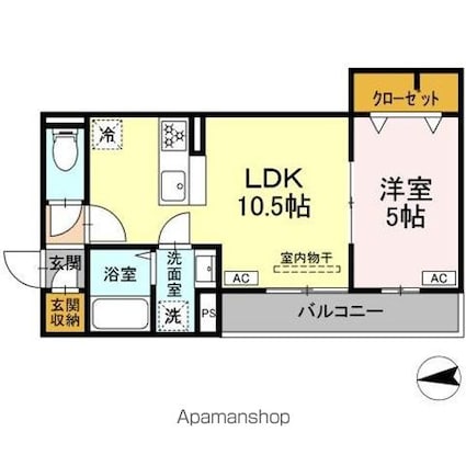 セレスティア六町ＩＩＩ[1LDK/37.22m2]の間取図