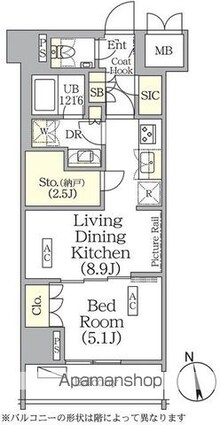 ザ・パークハビオ神楽坂レジデンスＳｏｕｔｈ[1LDK/41.85m2]の間取図