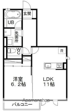Ｈｉｌｌｓ　Ｒｅｓｉｄｅｎｔｉａｌ　Ｈ[1LDK/44.51m2]の間取図