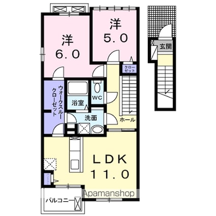 グリーングラスＢ[2LDK/58.78m2]の間取図