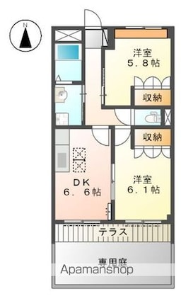 ガーデンビレッジ　ｐａｒｔⅡ[2DK/45.63m2]の間取図
