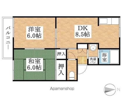アベニュー１１Ｂ棟[2DK/43.9m2]の間取図