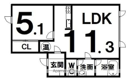 ウエスト２１５[1LDK/36.66m2]の間取図