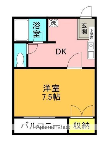 グランシャトー青山　西棟Ⅱ[1K/26.1m2]の間取図
