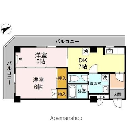 ジュネス堅田[2DK/43.68m2]の間取図