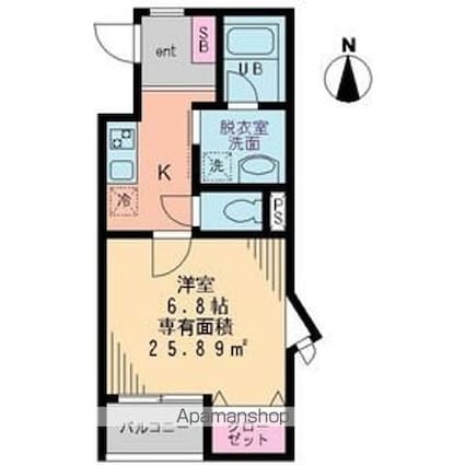 東京都中野区上高田１丁目[1K/25.89m2]の間取図