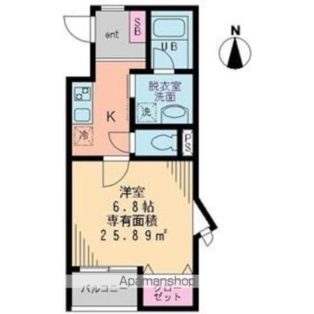東京都中野区上高田１丁目[1K/25.89m2]の間取図