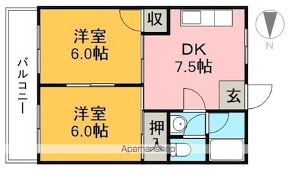 センターハウスはりまや[2DK/38.88m2]の間取図