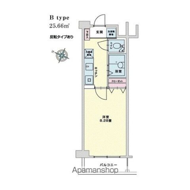 ドルフ喜多見[1K/25.66m2]の間取図