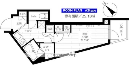 グランドコンシェルジュ用賀アジールコート[1K/25.18m2]の間取図