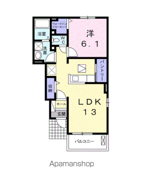Ｆｉｎｅ　Ｈｉｌｌ[1LDK/45.77m2]の間取図