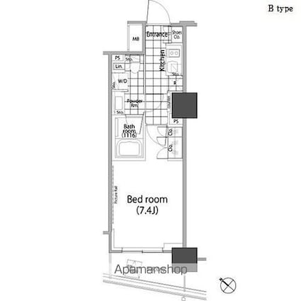 パークハビオ赤坂タワー[1K/25.03m2]の間取図