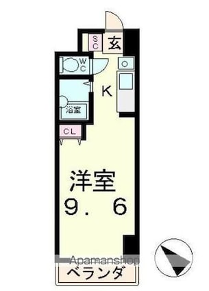 ビアンクール[1K/25.65m2]の間取図