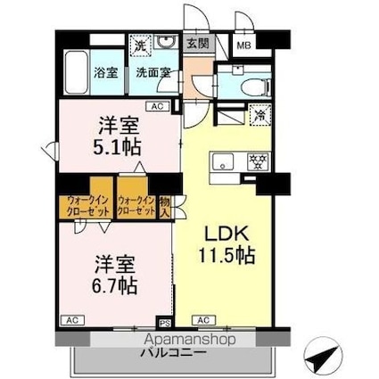 リュミエール千種[2LDK/55.32m2]の間取図