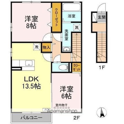カーサ城北　Ｃ棟[2LDK/68.7m2]の間取図