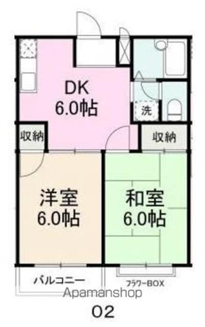 香川県高松市上福岡町[2DK/45.36m2]の間取図