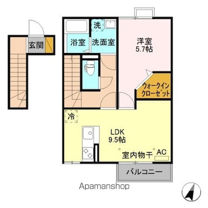フェリーチェ　ＭＡＲＵＹＡＭＡ[1LDK/42.43m2]の間取図