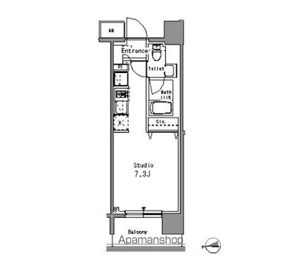 パークアクシス亀戸中央公園[1R/24.97m2]の間取図