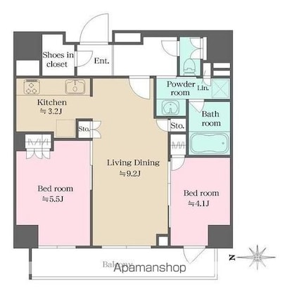 ウエリスアーバン錦糸町[2LDK/54.03m2]の間取図
