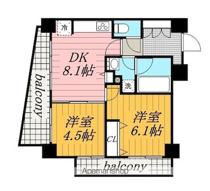 パークアクシス錦糸町[2DK/45.08m2]の間取図