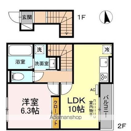 エトワール桜丘　Ａ[1LDK/45.48m2]の間取図