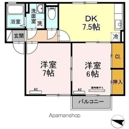 ハイカムール髙橋Ｂ[2DK/47.83m2]の間取図