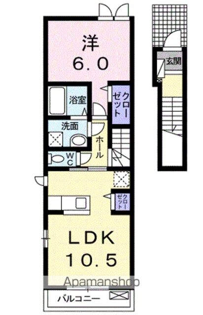 メゾン　アンソレイエＡ[1LDK/45.07m2]の間取図