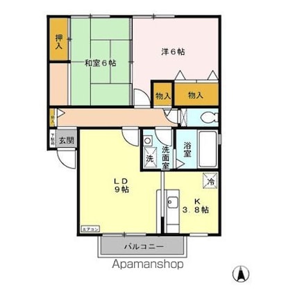 栃木県宇都宮市駒生町[2LDK/62.1m2]の間取図