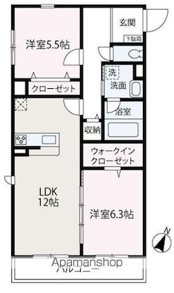 Ｃｉｅｌ　ｂｌｅｕ[2LDK/60.42m2]の間取図