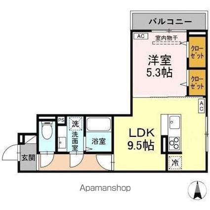 ＤーＲＯＯＭ元横山町[1LDK/39.56m2]の間取図