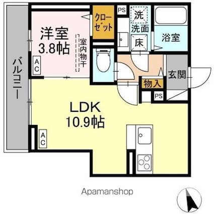 Ｄーｒｅｓｉｄｅｎｃｅ曙町１丁目[1LDK/36.11m2]の間取図