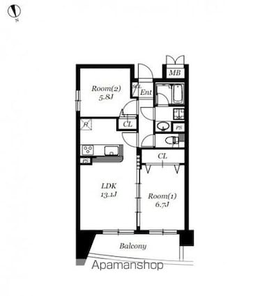 スカール桜城[2LDK/56.41m2]の間取図