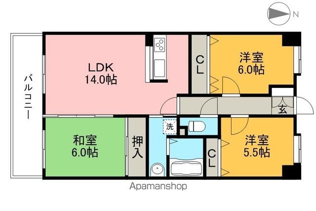 高知県高知市南御座[3LDK/66.52m2]の間取図