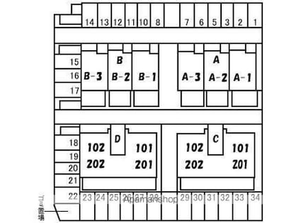 グリーンハイツ木太Ａ・Ｂ・Ｃ・Ｄ棟[2LDK/61.6m2]の配置図