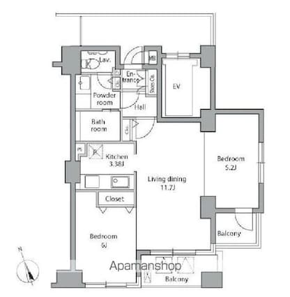 レジディア自由が丘[2LDK/54.8m2]の間取図