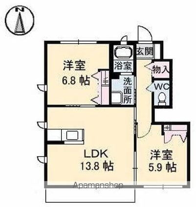 パインテイル　Ａ・Ｂ・Ｃ・Ｄ棟[2LDK/58.54m2]の間取図