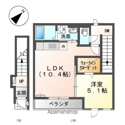 オリエントⅡ[1LDK/44.3m2]の間取図
