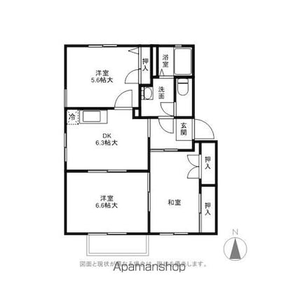 ディアスあらいＡ棟[3DK/56.58m2]の間取図